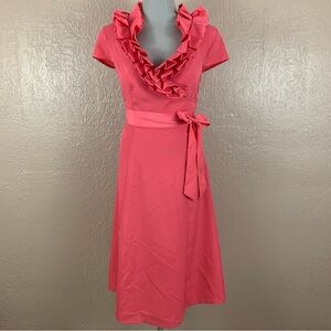 Merona Pink Coral Ruffle Neck Short Sleeve Belted Dress